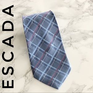 Escada Striped Checks Pastel Blue Pink Silk Tie